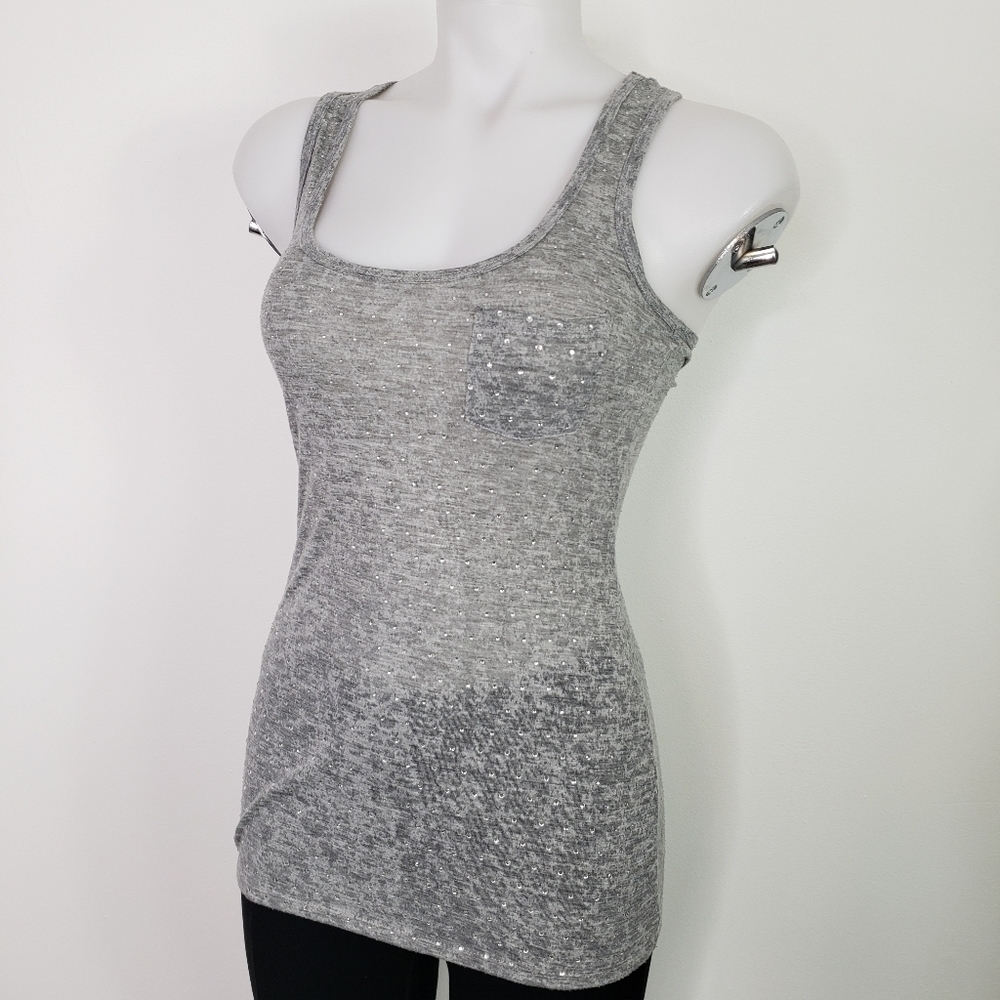 Eyeshadow racerback tank gray slub embellished
